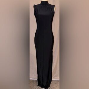 PLT Long black formal open back dress with leg slit